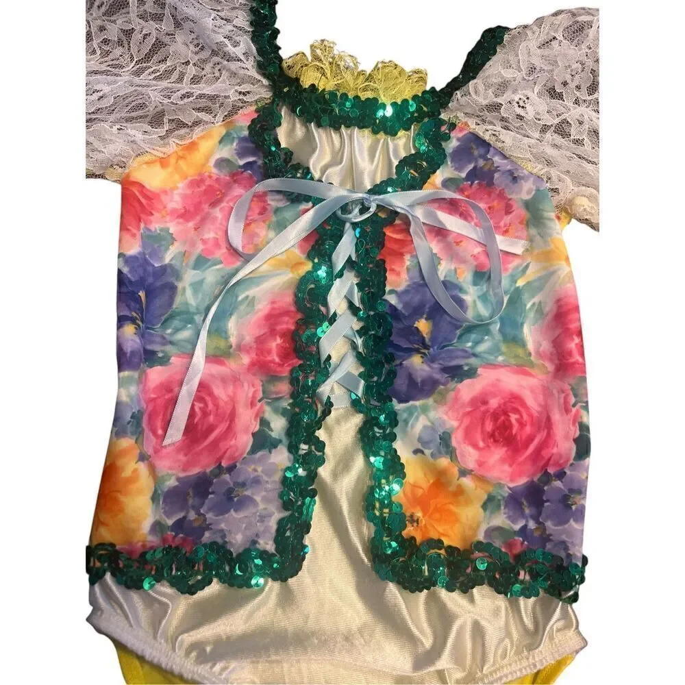 Dansco dance recital jazz tap gymnastics floral lace leotard child’s medium